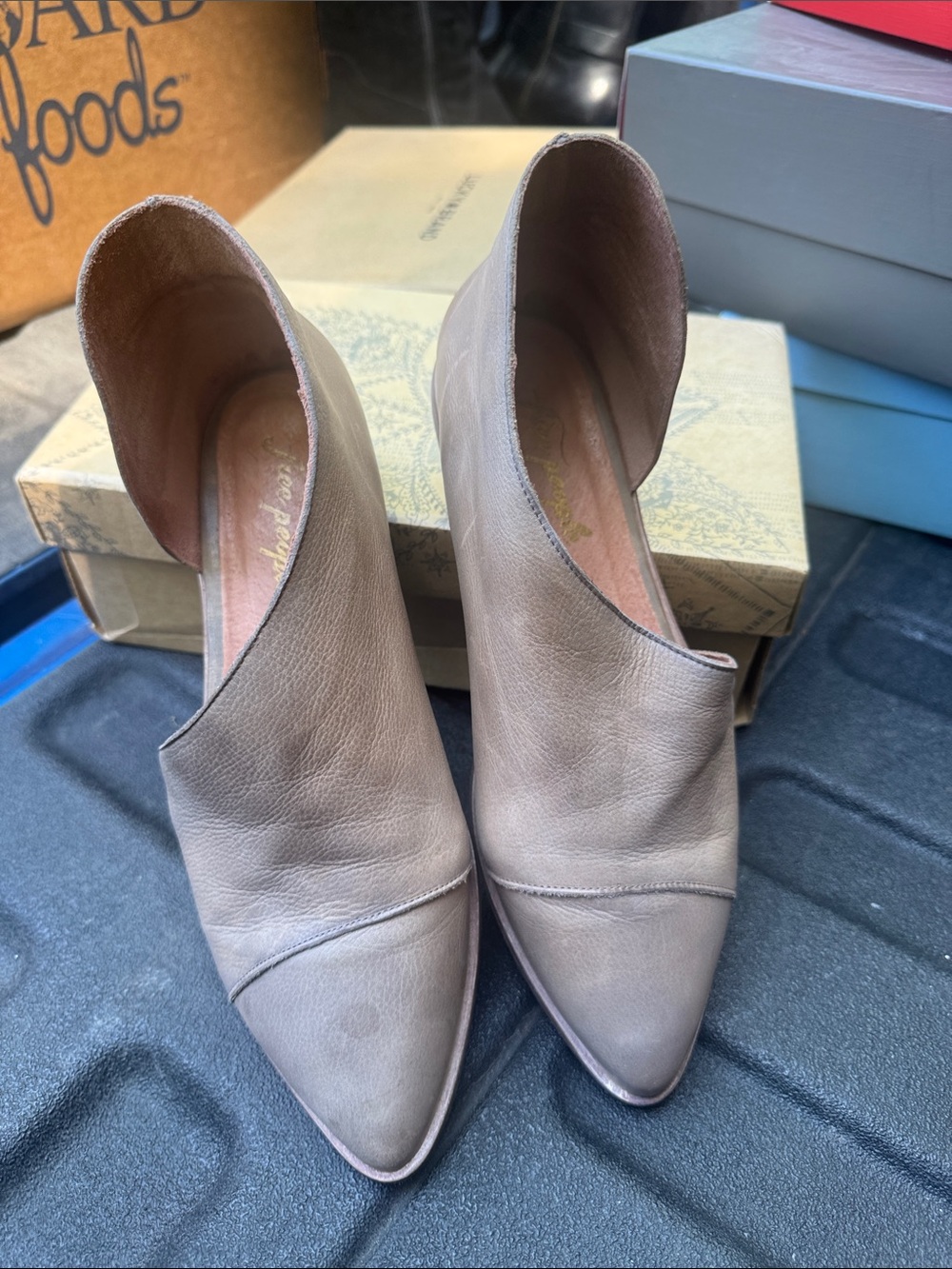 Free People Taupe Leather Pointed-Toe D'Orsay Mules